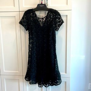 Joie black crocheted short dress, short sleeve, round neck size XS